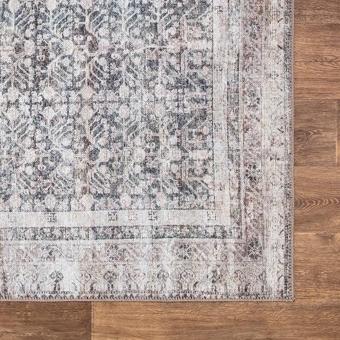 Bloom Rugs Washable Non-Slip 3' x 5' Rug - Tan/Blue/Green Traditional Area Rug for Living Room, Bedroom, Dining Room, and Kitchen - Exact Size: 3' x 5'