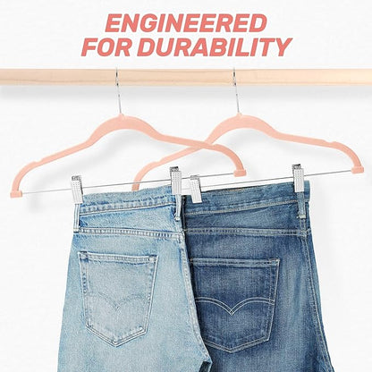 Velvet Pants Hangers 20 Pack with Adjustable Clips, Space-Saving Slim Felt Clothes Hangers, Heavy Duty & Non-Slip Flocked Hangers for Pants, Skirts, Dresses, and Jeans(Pink)