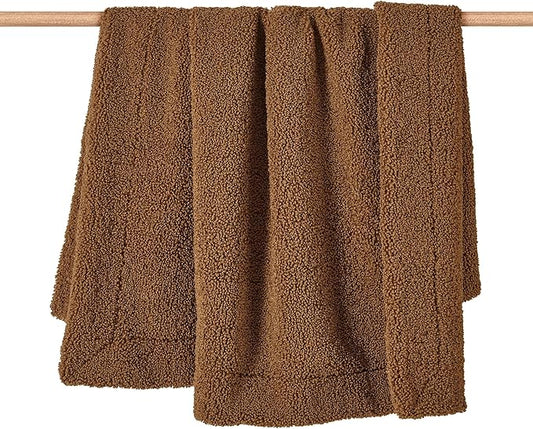 HiEnd Accents Teddy Throw Blanket, 60x90 inch, Umber, Oversized Boucle Throw Blanket, Soft Cozy Classic Chic Casual Heavy Blanket, Modern Rustic Plush Comfy Warm Blanket for Bed, Sofa