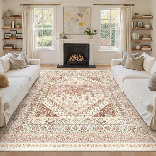 zesthome 9x12 Area Rugs for Living Room,Non-Slip Backing Washable Rugs,Vintage Large Area Rug，Stain Resistant Home Decor Rug