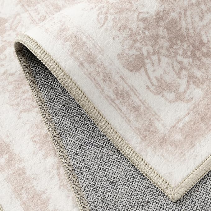 Washable Rug 6x9 Area Rug for Living Room Pink Vintage Boho Medallion Large Distressed Retro Carpet Non Slip Indoor Low Pile Small Soft Bedroom Dining Room Home Office