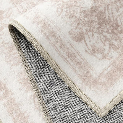 Washable Rug 6x9 Area Rug for Living Room Pink Vintage Boho Medallion Large Distressed Retro Carpet Non Slip Indoor Low Pile Small Soft Bedroom Dining Room Home Office