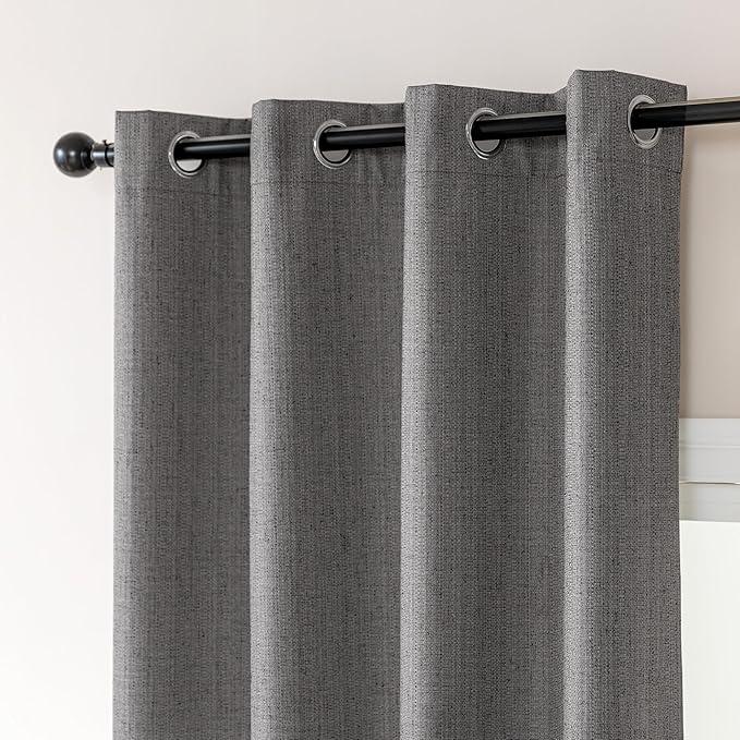 Amazon Basics Faux Linen Blackout Curtains for Bedroom and Living Room, 2-Piece Set with Grommets, 42" W x 84" L, Grey