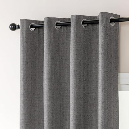 Amazon Basics Faux Linen Blackout Curtains for Bedroom and Living Room, 2-Piece Set with Grommets, 52" W x 63" L, Grey