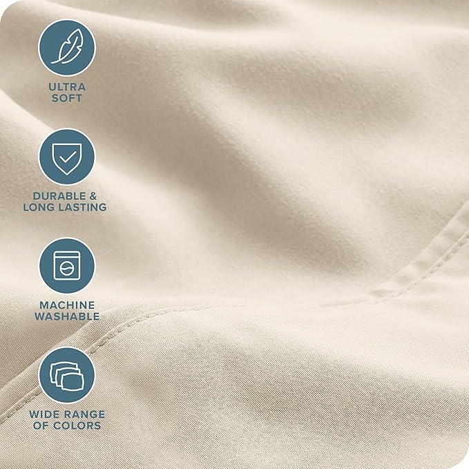 Bare Home Hotel Luxury Split King Sheet Set, Extra Soft - 7 Piece Set - Deep Pockets - Easy Fit - Cooling & Breathable - Wrinkle, Fade, Stain Resistant - Includes 4 Pillowcases (Split King, Sand)