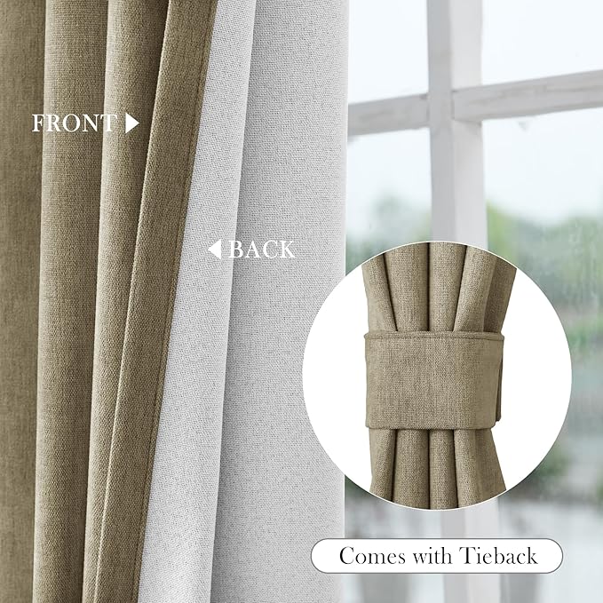 Macochico 100% Blackout Chenille Curtains 96 Inches Long for Hotel Nursery Noise Reducing Thermal Curtains for Bedroom Living Room Grommet Soil Brown Curtains with Tieback 52" Wx96 L Classic 1 Panel