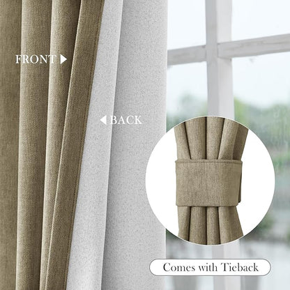Macochico 100% Blackout Curtains Thermal Insulated Noise Reducing Chenille Curtains for Hotel Auditorium Bedroom Living Room Grommet Soil Brown Curtains with Tieback Classic 52" Wx84 L 1 Panel