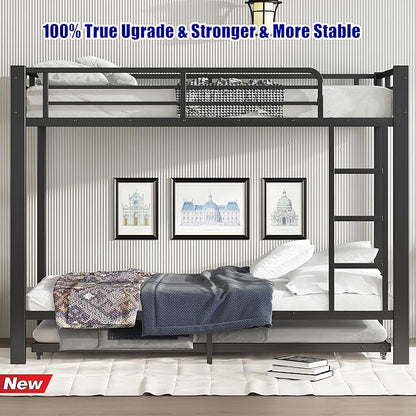 SIGONE Stronger & Safer Heavy Duty Twin XL Over Twin XL Bunk Bed with Twin Trundle for Adults Teens, Thickened More Stable Metal Bunkbed Frame (Greater Weight Capacity)
