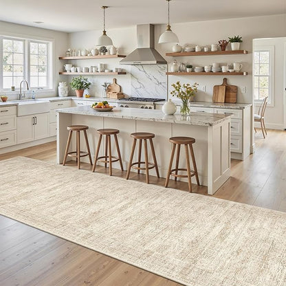 Runner Rug 2'6" x 10' Washable Non-Slip Runner Rugs for Kitchen Bathroom Laundry Room Vintage Ultra Thin Runners for Hallway Entryway Beige