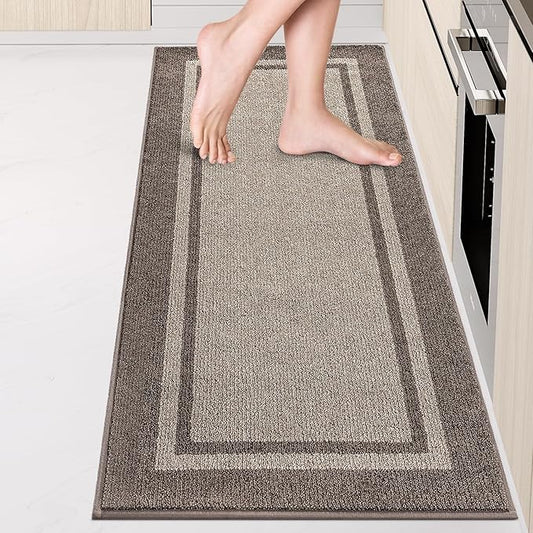 Kitchen Rugs 24" x 70", Non-Slip Machine Washable Kitchen Runner Rugs Floor Mats, Absorbent Comfort Standing Mats for Kitchen, Sink, Laundry and Hallway, Rolled Packaging, Beige & Grayish Brown