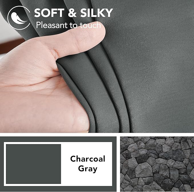 Deconovo Blackout Curtains, Thermal Insulated, W42 x L63 2 Panels, Back Tab, Machine Washable, Room-Darkening Drapes for Bedroom/Living Room Dark Grey