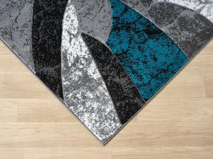 Modern Abstract Area Rug Hand Carved Contemporary Geometric Swirls Vibrant Colors Carpet for Living Room Bedroom Design PR1002 (Turquoise, 5' x 7')