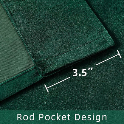Joydeco Dark Green Velvet Curtains 84 inch Length 2 Panels Burg Set, Luxury Rod Pocket Thermal Insulated Window Blackout Curtain, Room Darkening Drapes for Living Dining Room Bedroom Privacy
