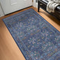 Vintage Dark Blue 3x5 Area Rugs for Entryway, Bedroom Beside Rug, Kitchen, Laundry Room, Non-Slip Low Pile Ultra Soft Stain Resistant Small Floral Carpet - Boho Plant Dusky Navy Decor