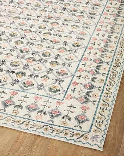 Loloi Rifle Paper Co. Eden Collection EDE-03 Lattice Ivory 2'-6" x 11'-6" Runner Rug feat. CloudPile™