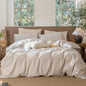 MooMee Striped Duvet Cover Set 100% Washed Cotton Linen Like Textured Breathable Durable Soft Comfy (Tannish Linen Grey White Classic Stripes, Super King Plus 120"x120")