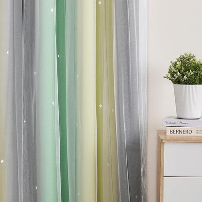 XiDi Curtains for Bedroom Decor, Rainbow GreenYellowGrey34/90/1