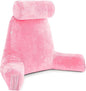 Husband Pillow Medium Pink, Backrest for Kids, Teens, Petite Adults - Reading Pillows with Arms, Adjustable Loft, Plush Memory Foam, Bed Rest Chair for Sitting Up, Detach Neck Roll, Removable Cover