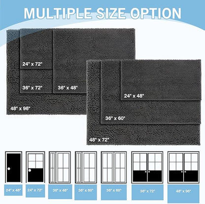 Amyracel Dirt Trapping Door Mat, 48" x 72" Large Absorbent Dog Door Mat for Muddy Paws, Quick Dry Non Slip Chenille Mud Mat for Dogs, Machine Washable Entry Indoor Entryway Rug for Inside Floor