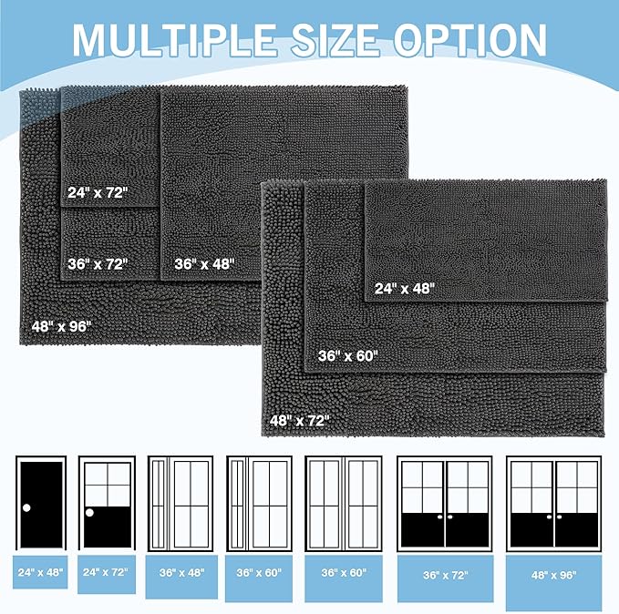 Amyracel Dirt Trapping Door Mat, 36" x 48" Large Absorbent Dog Door Mat for Muddy Paws, Quick Dry Non Slip Chenille Mud Mat for Dogs, Machine Washable Entry Indoor Entryway Rug for Inside Floor