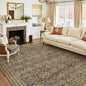 6x9 Vintage Area Rug Brown Washable Living Room Large Non Slip Carpet Bedroom Indoor Office Low Pile Traditional Distressed Retro Floral Accent Rug for Dining Room Kitchen