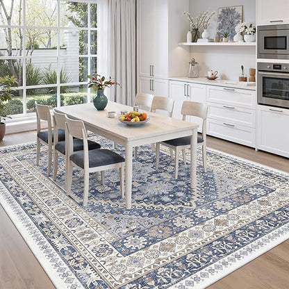 zesthome 10x12 Area Rugs,Stain Resistant Washable Rug,Ultra-Thin Rugs for Living Room,Bedroom,Non-Slip Backing Home Decor Large Area Rug (Blue/Beige,10'x12')