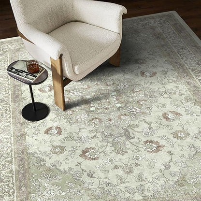 vivorug 8x10 Area Rugs for Living Room, Non-Slip Backing Washable Rug 8x10, Sage Green Large Area Rug Soft Carpet for Bedroom Dining Room, Vintage, Easy Clean, Durable, Low Pile Rug Under Table