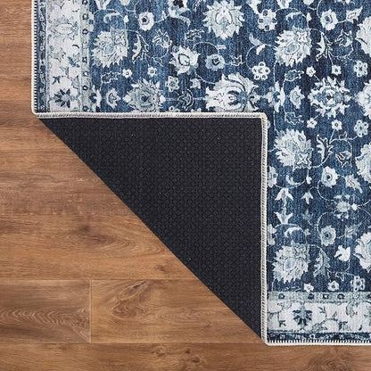 Bloom Rugs Washable Non-Slip 2' x 3' Rug - Dark Blue Traditional Bordered Area Rug for Living Room, Bedroom, Dining Room, and Kitchen - Exact Size: 2' x 3'