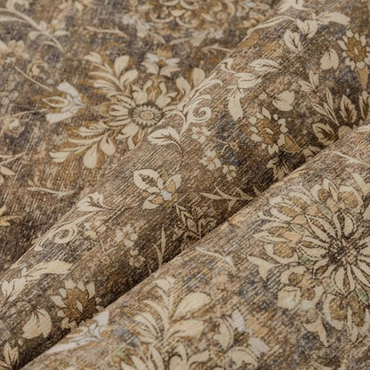 5x7 Vintage Area Rug Brown Washable Living Room Large Non Slip Carpet Bedroom Indoor Office Low Pile Traditional Distressed Retro Floral Accent Rug for Dining Room Bathroom Kitchen