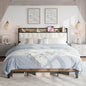 LIKIMIO California King Bed Frames, Storage Headboard with Charging Station, Solid and Stable, Noise Free, No Box Spring Needed, Easy Assembly, Wood and Cream