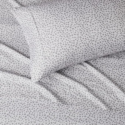 Amazon Basics Lightweight Super Soft Easy Care Wrinkle Free Microfiber 3 Piece Bed Sheet Set with 14-Inch Deep Pockets, Twin, Gray Cheetah, Printed, Kids, Men & Women Bedding
