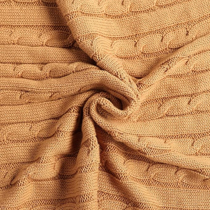 100% Cotton Cable-Knit Throw Blanket: 60" x 70", Ultra Soft, Breathable, All-Season Comfort & Versatility, Ideal for Couch, Bed, Travel and Gifting (Camel)