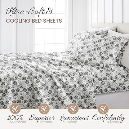 Linen Market 4 Piece California King Bedding Sheet Set (Gray Floral) - Sleep Better Than Ever with These Ultra-Soft & Cooling Bed Sheets for Your Cal King Size Bed - Deep Pocket Fits 16" Mattress