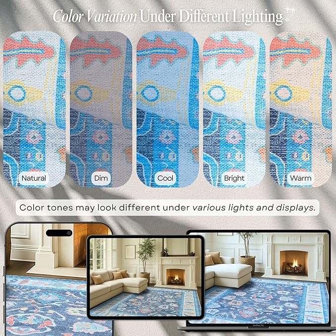 Fame Rugs Blue Modern Oushak Rug 10x13, Vintage Turkish Colorful Oriental Washable Antique Inspired Oversize Area Rugs, Luxury Living Room Bedroom (387BNB, 10' x 13')
