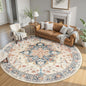 8ft Round Rug, Area Rugs 8ft, Washable Rug, Non-Slip, Rugs for Living Room for Bedroom, Circle , Vintage Rugs Boho Floral Medallion, Low Pile, Soft, Beige Dark Blue Navy Red