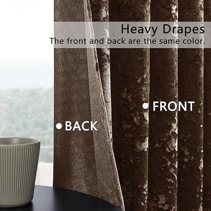 SMILETIME Chocolate Crushed Velvet Curtains 52x108inch Rod Pocket Luxurious Thermal Insulated Soundproof Drapes Soft and Durable Light-Filtering Window Treatments for Living Room Bedroom, 2 Panels