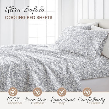 Linen Market Double-Brushed Patterned Microfiber Full Sheet Set 4 Piece – Oeko-TEX Certified Ultra Soft & Wrinkle-Free - 16" Deep Pocket Sheets - Easy Care Full Size - Coarse Paisley Navy