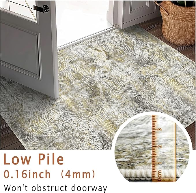 6x9 Area Rug, Ultra-Soft Washable Rug for Living Room, Dinner Room, Bedroom, Non-Slip Modern Abstract Rug, Indoor Carpet Large Area Rug, Mustard