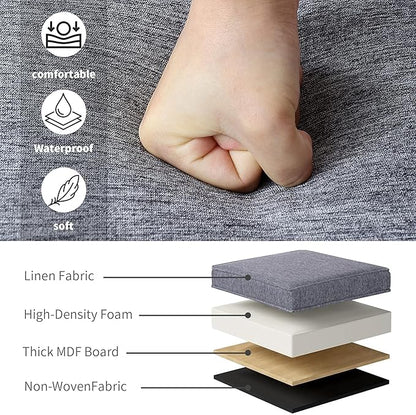 Adeco 17.5" Grey Square Storage Ottoman with Wheels, Modern Cotton Linen Foot Stool with Rollers - Movable & Convenient & Practical, Small Footstool for Living Room, Bedroom