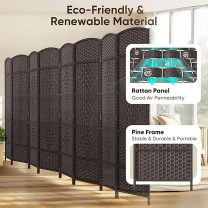JOSTYLE Room Divider 6ft. Tall Extra Wide Privacy Screen, Folding Privacy Screens with Diamond Double-Weave Room dividers and Freestanding Room Dividers Privacy Screens(Espresso, 8-Panel)