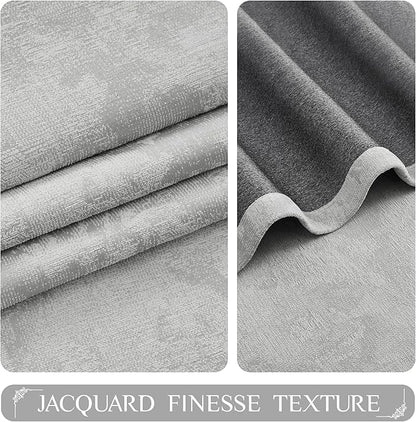 Beauoop Grey Floral Jacquard Blackout Curtains 72 Inches Long 2 Panels for Bedroom Living Room Gray Flower Chenille Room Darkening Thermal Insulated Soundproof Grommet Window Treatments Drapes, 52x72