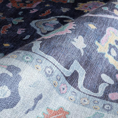 Fame Rugs Navy Blue Modern Oushak Rug 3x5, Washable Vintage Turkish Colorful Oriental Antique Inspired Foldable Small Area Rugs, Luxury Living Room Bedroom (388NB, 2'6" x 5')