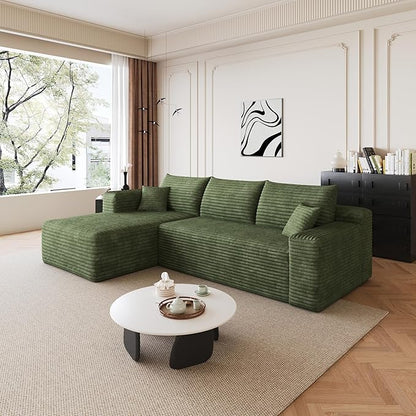 96" Sectional Couches for Living Room Modern Modular Sofa with L-Shape Couchs Upholstered Boneless Couch Deep Seat Sectional Couch with Chaise (Green, 96" Left Facing Chaise+2Seaters)