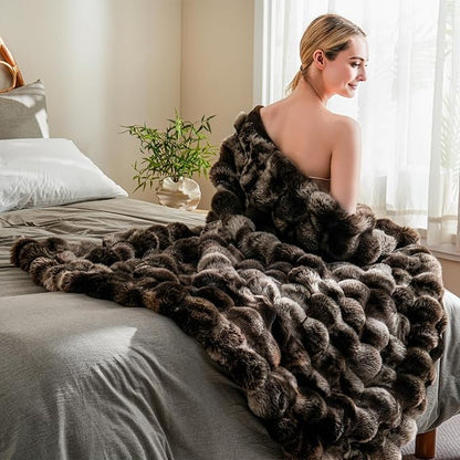 BENVWE Fluffy Faux Fur Throw Blanket for Couch, Soft Plush Thick Cozy Fuzzy Luxury Minky Bubble Blanket for Home Living Room Decor Gift for Women, Tie-dye Coffee, 60" x 80", 1100GSM