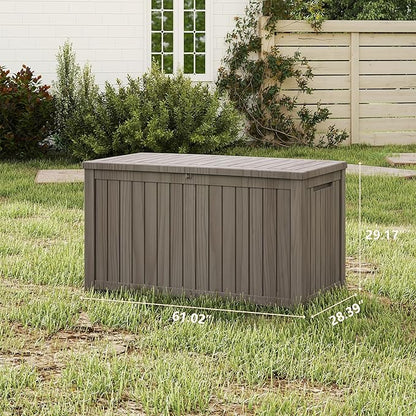 200 Gallon Outdoor Storage Box Waterproof, Resin Deck Boxes with Lockable Lid & UV-Resistant for Patio, Pool, Garden Furniture Cushions & Accessories, Coffee