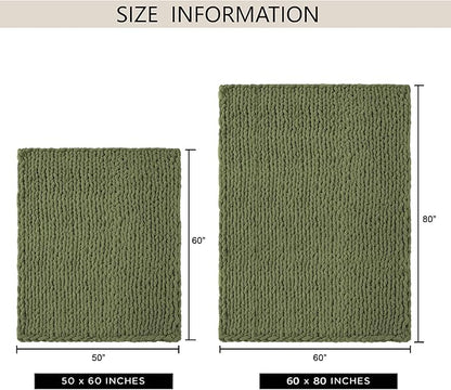 Chunky Knit Throw Blanket 60"X 80", 100% Handmade with Soft Chenille Yarn, 6.7lbs Thick Cable Knitted Blankets, Large Rope Knot Crochet Throws for Couch Sofa Bed Home Decor, Olive Green