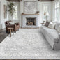 Grey 8x10 Area Rug Washable Vintage Carpet for Living Room Bedroom Large Soft Retro Floral Low Pile Thin Indoor Rug Non Slip Central Medallion Floor Cover for Dining Room Office