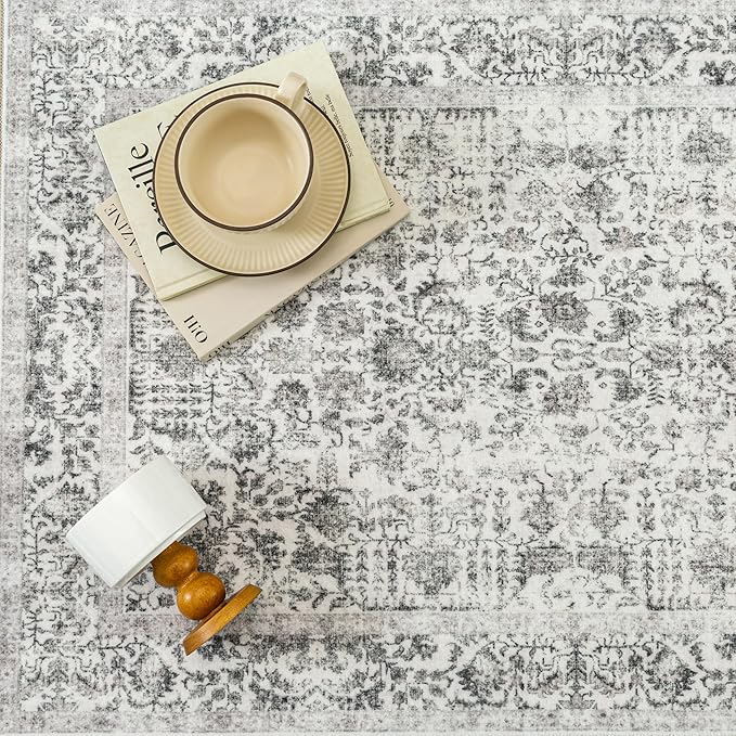 Black Runner Rug 2'6"x8' Washable Carpet for Hallway Kitchen Vintage Distressed Non Slip Indoor Retro Floral Bedroom Accent Throw Long Rug Bathroom Office Laundry Dining Living Room