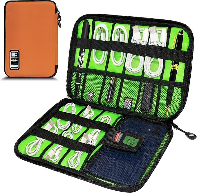 Electronics Organizer,Travel Cord Organizer Pouch, Portable Cable Organizer Bags,Travel Electronic Accessories Storage Case for Cables, Cords, Charger, Phone (Orange)
