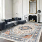 vivorug 9x12 Area Rugs for Living Room, Non Slip Machine Washable Vintage Rug, Ultra-Thin Lightweight Large Area Rug for Bedroom, Dining Room, Low Pile Rug Orange/Navy